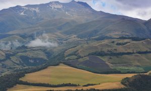 Mountain in Ecuador with view of grazing fields