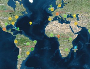 world map with solution location markers