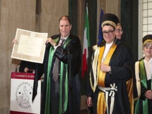 Mathis Wackernagel getting honorary degree from Siena University